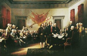 Presentation of Declaration of Independence 4 July 1776 by John Trumbull-New York's Philip Livingston-Founding Father